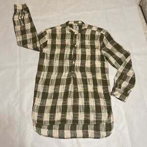 NWT 18 EAST AKC2KURTA ARMY/ ECRU MENS WOVEN CHECKERED SHIRT SIZE XS